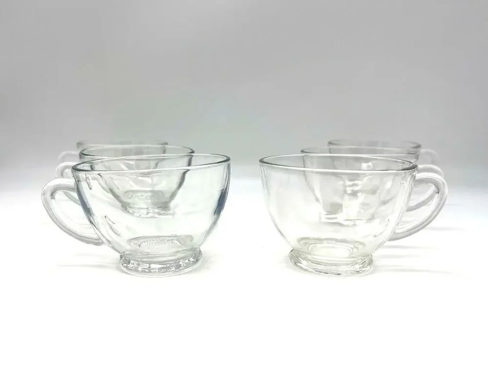 Vintage Clear Glass Set of 6 Tea Cups
